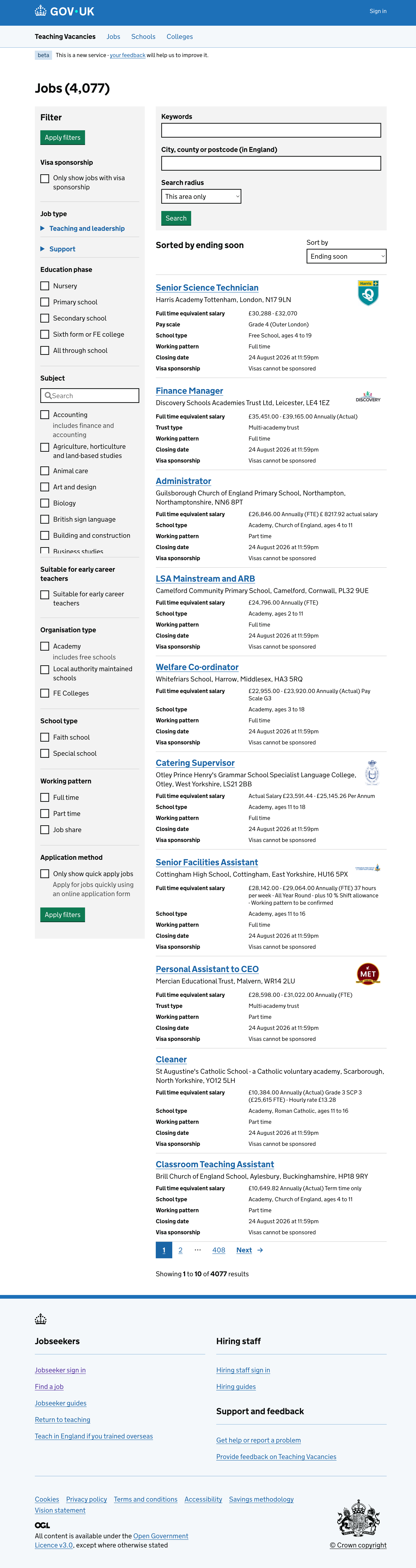 Search results with filters permanently visible in the sidebar.
